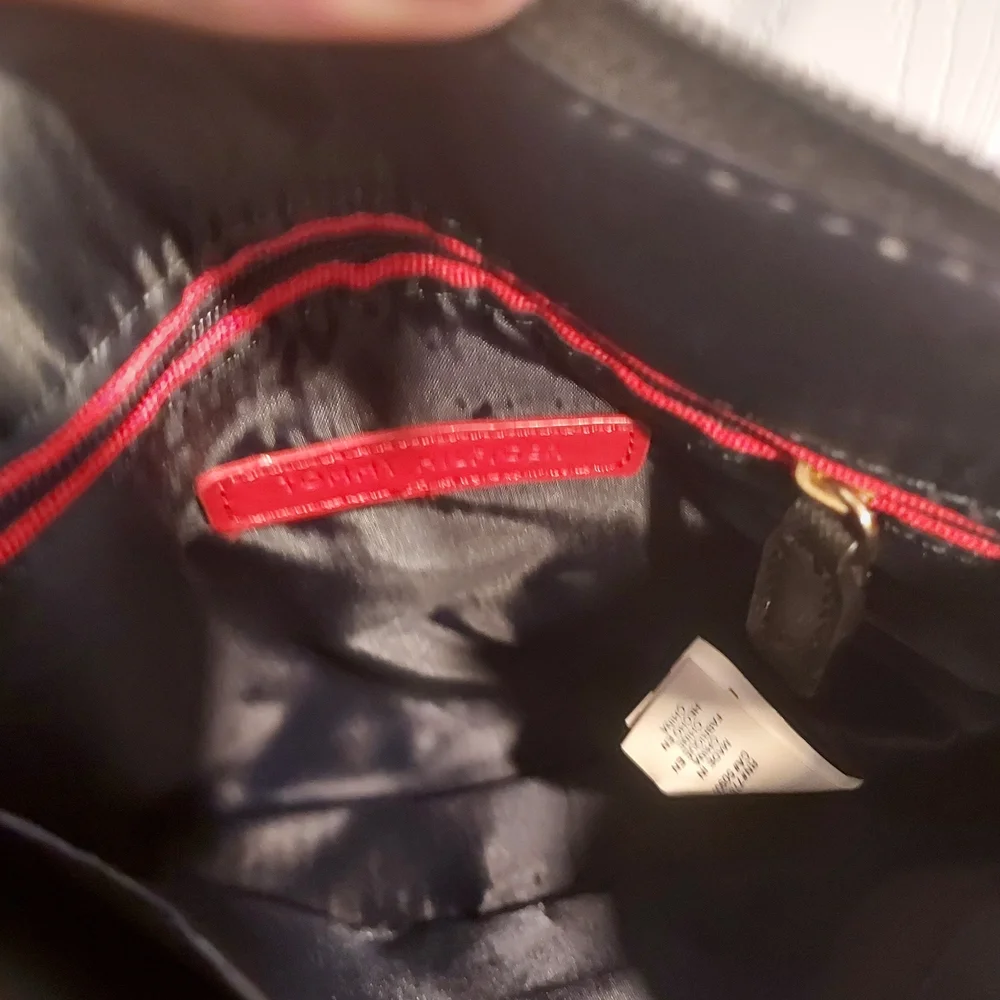 Tommy Hilfiger Black Crossbody Bag with Red and Blue Stripe